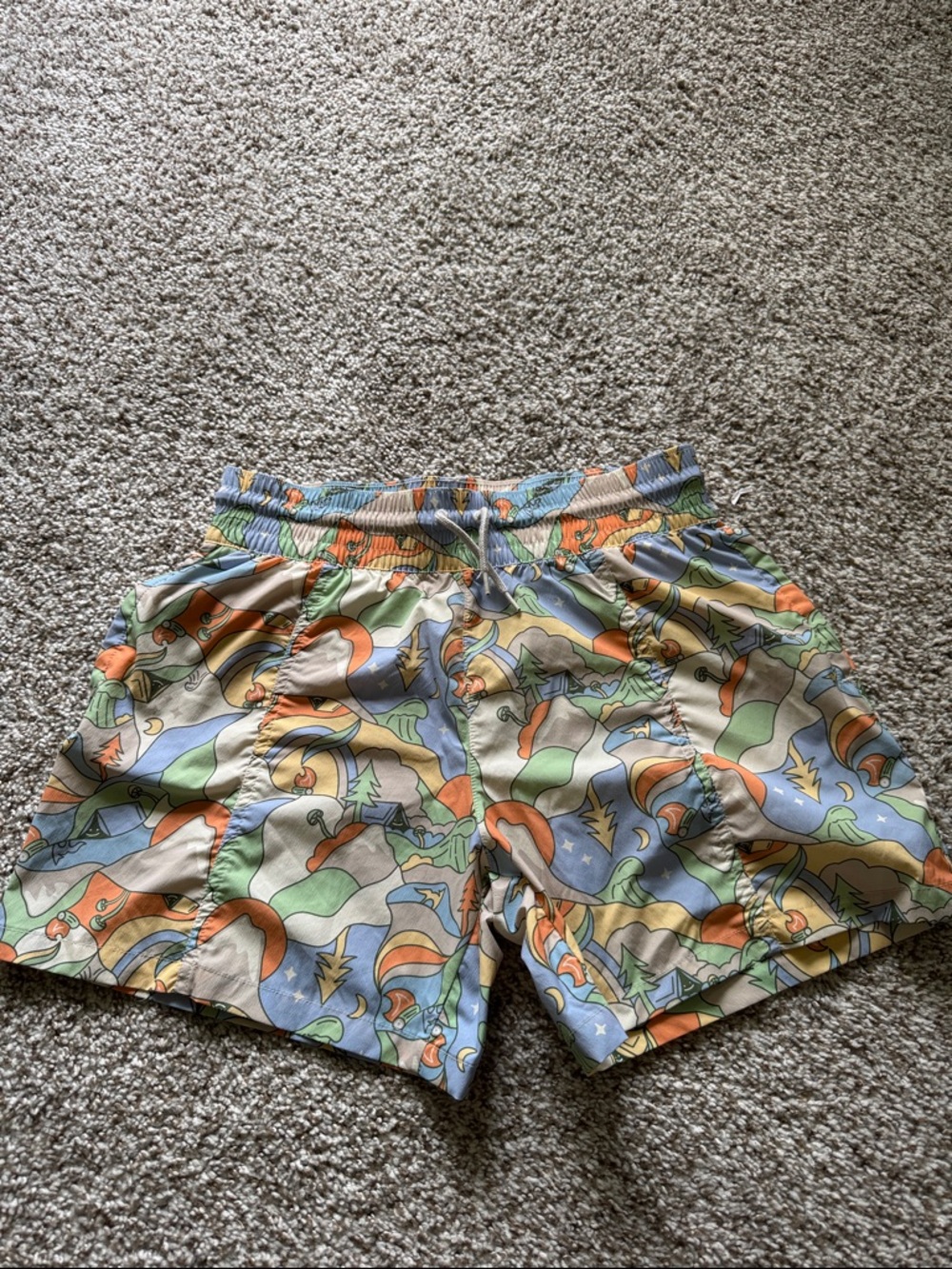 Columbia Multicolor Abstract Print Women's Shorts - Green, Orange, Blue, Tan